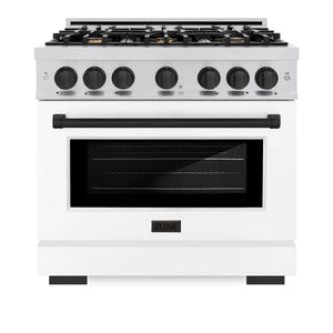 ZLINE - Autograph Edition 36 in. 5.2 cu. ft. Select Gas Range with 6 Burner Cooktop and Convection Gas Oven in Stainless Steel with White Matte Door and Matte Black Accents