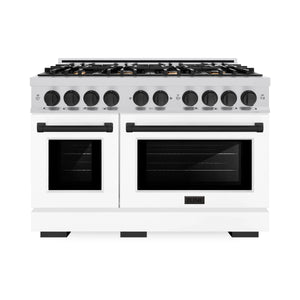 ZLINE - Autograph Edition 48 in. 6.7 cu. ft. Select Double Oven Gas Range with 8 Burner Cooktop in Stainless Steel with White Matte Doors and Matte Black Accents