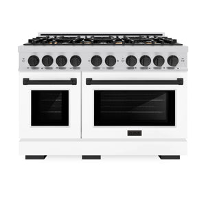 ZLINE - Autograph Edition 48 in. 6.7 cu. ft. Select Double Oven Gas Range with 8 Burner Cooktop in Stainless Steel with White Matte Doors and Matte Black Accents