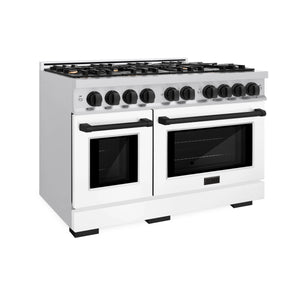 ZLINE - Autograph Edition 48 in. 6.7 cu. ft. Select Double Oven Gas Range with 8 Burner Cooktop in Stainless Steel with White Matte Doors and Matte Black Accents