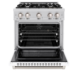 ZLINE - 30 in. 4.2 cu. ft. Select Dual Fuel Range with 4 Burner Gas Cooktop and Electric Convection Oven in Stainless Steel with White Matte Door