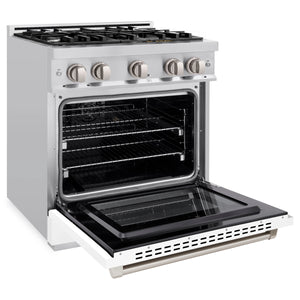 ZLINE - 30 in. 4.2 cu. ft. Select Dual Fuel Range with 4 Burner Gas Cooktop and Electric Convection Oven in Stainless Steel with White Matte Door