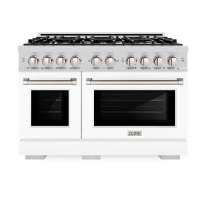 ZLINE - 48 in. 6.7 cu. ft. Select Double Oven Gas Range with 8 Burner Cooktop in Stainless Steel with White Matte Doors