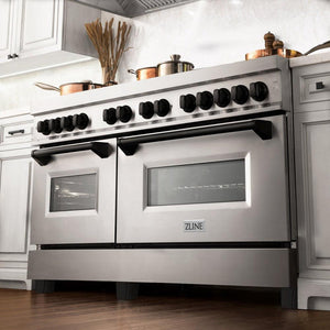 ZLINE - Autograph Edition 60 in. 7.4 cu. ft. Legacy Dual Fuel Range with 9 Burner Gas Cooktop and 2 Electric Convection Ovens in Stainless Steel and Matte Black Accents