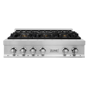 ZLINE - 36 in. Legacy Gas Rangetop with 6 Brass Burners and Porcelain Cooktop in Stainless Steel (RT-BR-36)