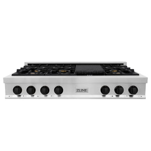 ZLINE - Autograph Edition 48 in. Legacy Gas Rangetop with 7 Burners and Porcelain Cooktop in Stainless Steel with Matte Black Accents (RTZ-48-MB)