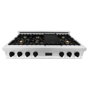 ZLINE - Autograph Edition 48 in. Legacy Gas Rangetop with 7 Burners and Porcelain Cooktop in Stainless Steel with Matte Black Accents (RTZ-48-MB)