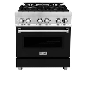 ZLINE - 30" Kitchen Package with Stainless Steel Dual Fuel Range with Black Matte Door and Convertible Vent Range Hood (2KP-RABLMRH30)