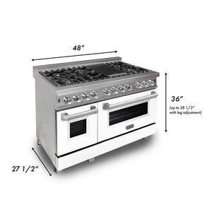ZLINE - 48 in. Kitchen Package with Satin Stainless Steel Dual Fuel Range with White Matte Door and Convertible Vent Range Hood