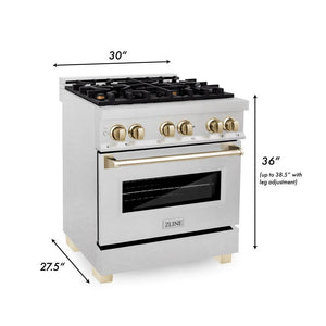 ZLINE - Autograph Edition 30 in. 4.0 cu. ft. Legacy Dual Fuel Range with 4 Burner Gas Cooktop and Electric Convection Oven in Satin Stainless Steel and Polished Gold Accents