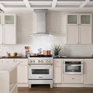 ZLINE - Autograph Edition 30 in. 4.0 cu. ft. Legacy Dual Fuel Range with 4 Burner Gas Cooktop and Electric Convection Oven in Satin Stainless Steel and Polished Gold Accents