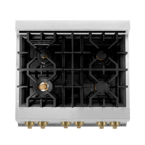 ZLINE - Autograph Edition 30 in. 4.0 cu. ft. Legacy Dual Fuel Range with 4 Burner Gas Cooktop and Electric Convection Oven in Stainless Steel with White Matte Door and Champagne Bronze Accents