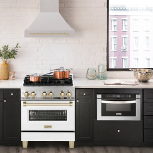 ZLINE - Autograph Edition 30 in. Satin Stainless Steel Wall Mount Range Hood with Matte Black Handle