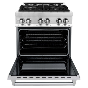 ZLINE - 30" Kitchen Package Stainless Steel Dual Fuel Range and Over The Range Microwave with Traditional Handle
