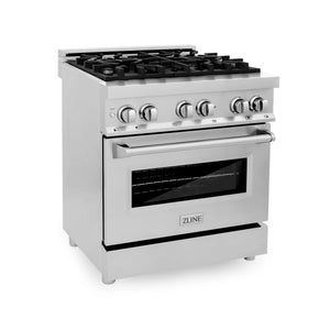 ZLINE - 30" Kitchen Package Stainless Steel Dual Fuel Range and Over The Range Microwave with Traditional Handle