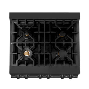 ZLINE - 30 in. 4.0 cu. ft. Legacy Dual Fuel Range with Gas Cooktop and Electric Convection Oven in Black Stainless Steel with 4 Brass Burners