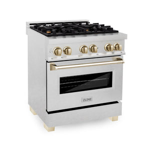 ZLINE - Autograph Edition 30 in. 4.0 cu. ft. Legacy Dual Fuel Range with 4 Burner Gas Cooktop and Electric Convection Oven in Satin Stainless Steel and Polished Gold Accents