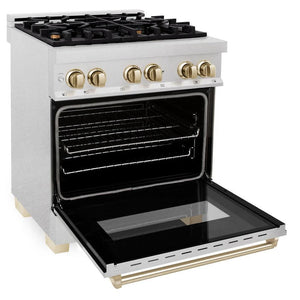ZLINE - Autograph Edition 30 in. 4.0 cu. ft. Legacy Dual Fuel Range with 4 Burner Gas Cooktop and Electric Convection Oven in Satin Stainless Steel and Polished Gold Accents