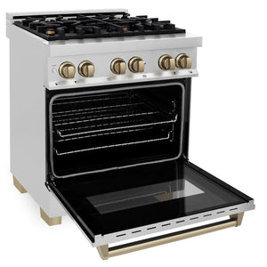 ZLINE - Autograph Edition 30 in. 4.0 cu. ft. Legacy Dual Fuel Range with 4 Burner Gas Cooktop and Electric Convection Oven in Stainless Steel and Champagne Bronze Accents