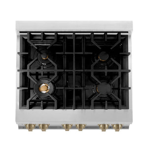 ZLINE - Autograph Edition 30 in. 4.0 cu. ft. Legacy Dual Fuel Range with 4 Burner Gas Cooktop and Electric Convection Oven in Stainless Steel and Champagne Bronze Accents