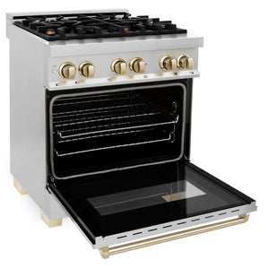 ZLINE - Autograph Edition 30 in. 4.0 cu. ft. Legacy Dual Fuel Range with 4 Burner Gas Cooktop and Electric Convection Oven in Stainless Steel and Polished Gold Accents