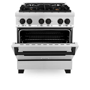 ZLINE - Autograph Edition 30 in. 4.0 cu. ft. Legacy Dual Fuel Range with 4 Burner Gas Cooktop and Electric Convection Oven in Stainless Steel and Matte Black Accents