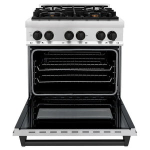 ZLINE - Autograph Edition 30 in. 4.0 cu. ft. Legacy Dual Fuel Range with 4 Burner Gas Cooktop and Electric Convection Oven in Stainless Steel and Matte Black Accents