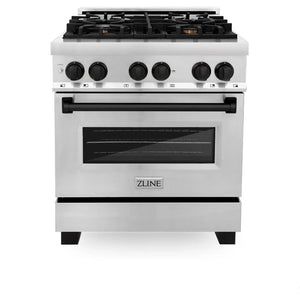 ZLINE - Autograph Edition 30 in. 4.0 cu. ft. Legacy Dual Fuel Range with 4 Burner Gas Cooktop and Electric Convection Oven in Stainless Steel and Matte Black Accents