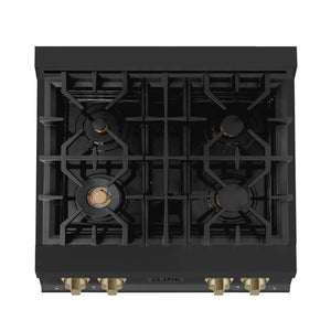 ZLINE - Autograph Edition 30 in. Legacy Gas Rangetop with 4 Burners and Porcelain Cooktop in Black Stainless Steel with Champagne Bronze Accents (RTBZ-30-CB)