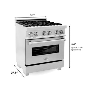 ZLINE - 30 in. 4.0 cu. ft. Legacy Dual Fuel Range with 4 Burner Gas Cooktop and Electric Convection Oven in Satin Stainless Steel