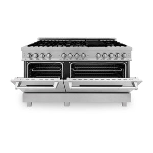 ZLINE - 60 in. 7.4 cu. ft. Legacy Dual Fuel Range with 9 Burner Gas Cooktop and 2 Electric Convection Ovens in Satin Stainless Steel
