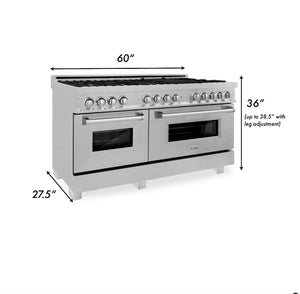 ZLINE - 60 in. 7.4 cu. ft. Legacy Dual Fuel Range with Gas Cooktop and 2 Electric Convection Ovens in Satin Stainless Steel with 8 Brass Burners