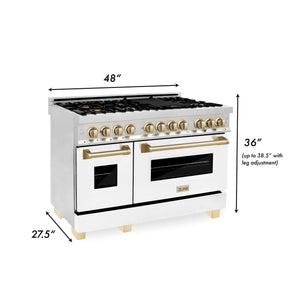 ZLINE - Autograph Edition 48 in. 6.0 cu. ft. Legacy Dual Fuel Range with 7 Burner Gas Cooktop and 2 Electric Ovens in Stainless Steel with White Matte Doors and Polished Gold Accents
