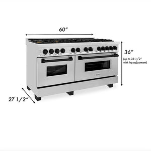 ZLINE - Autograph Edition 60 in. 7.4 cu. ft. Legacy Dual Fuel Range with 9 Burner Gas Cooktop and 2 Electric Convection Ovens in Stainless Steel and Matte Black Accents