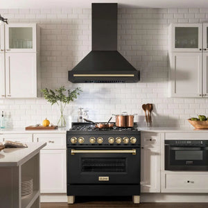 ZLINE - 36" Black Stainless Steel Range Hood with Champagne Bronze Handle (BS655-36-CB)