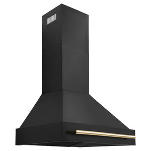 ZLINE - 30" Autograph Edition Kitchen Package with Black Stainless Steel Dual Fuel Range and Range Hood with Gold Accents (2AKP-RABRH30-G)