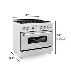 ZLINE - 36 in. Kitchen Package with Satin Stainless Steel Dual Fuel Range and Convertible Vent Range Hood