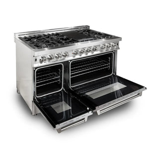 ZLINE - 48 in. Kitchen Package with Satin Stainless Steel Dual Fuel Range and Convertible Vent Range Hood