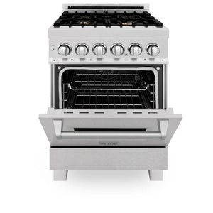 ZLINE - 24 in. 2.8 cu. ft. Legacy Dual Fuel Range with Gas Cooktop and Electric Convection Oven in Satin Stainless Steel with 4 Brass Burners