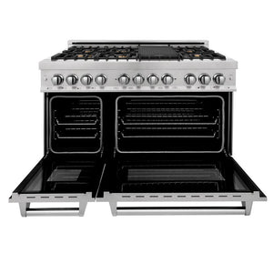 ZLINE - 48 in. 6.0 cu. ft. Legacy Dual Fuel Range with Gas Cooktop and 2 Electric Ovens in Satin Stainless Steel with 6 Brass Burners