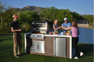 KoKoMo - Professional Shiplap Outdoor Kitchen With Waterfall Edge