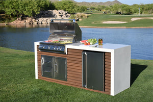 KoKoMo - Professional Shiplap Outdoor Kitchen With Waterfall Edge