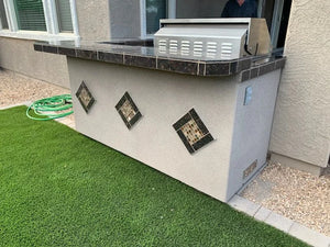 KoKoMo - St. John 7'6" BBQ Island W High Bar on three sides and Lights 4 Burner BBQ Grill