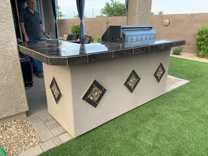 KoKoMo - St. John 7'6" BBQ Island W High Bar on three sides and Lights 4 Burner BBQ Grill