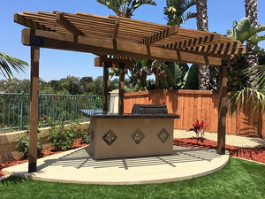 KoKoMo - St. John 7'6" BBQ Island W High Bar on three sides and Lights 4 Burner BBQ Grill