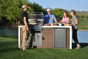 KoKoMo - Professional Shiplap Outdoor Kitchen With Waterfall Edge