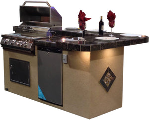 KoKoMo - St. John 7'6" BBQ Island W High Bar on three sides and Lights 4 Burner BBQ Grill