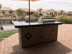 KoKoMo - St. John 7'6" BBQ Island W High Bar on three sides and Lights 4 Burner BBQ Grill