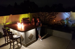 KoKoMo - Baja/Fire L-Shaped BBQ Island with Fire-pit, 4 Burner BBQ, Outdoor Refrigerator