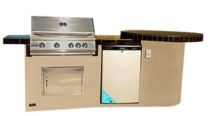 KoKoMo - Fire 9' BBQ Island with 4 foot Round Bar and 4 Burner Built In BBQ Grill